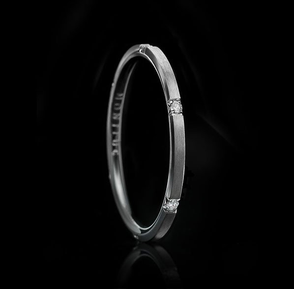 Montluc - Halo No 3 Matte. Diamond ring set with 6 perfect, brilliant cut diamonds. Seen here in matte finish.