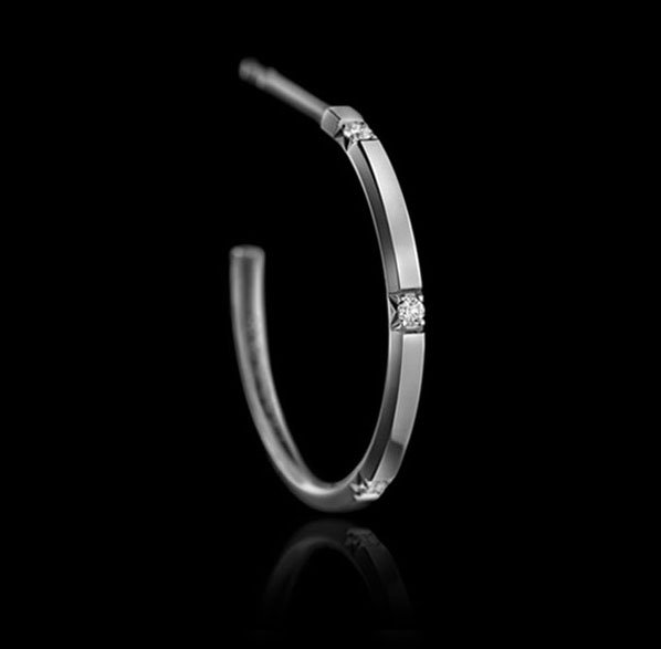 Montluc -Halo No 4. Diamond hoop earrings, each one set with 5 perfect, brilliant cut diamonds