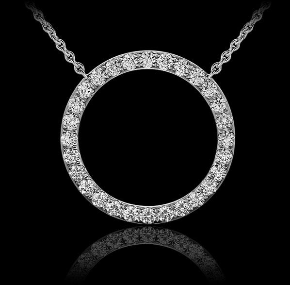 Montluc - Orbit No 1. Circle diamond pendant: set with a continuous line of perfectly selected, brilliant cut diamonds.