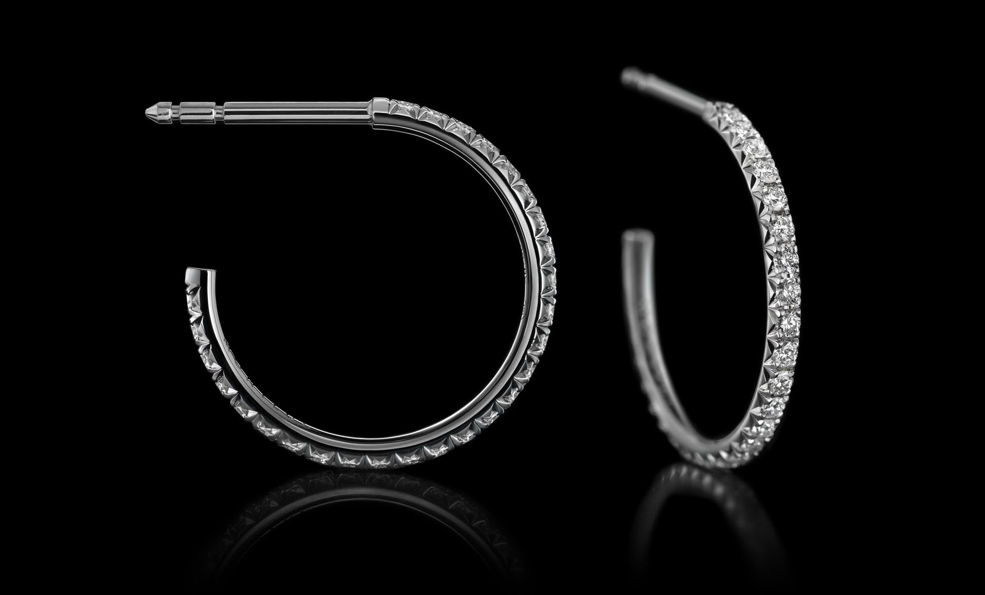 Montluc - Halo No 2. Diamond hoop earrings, seen from the side and front